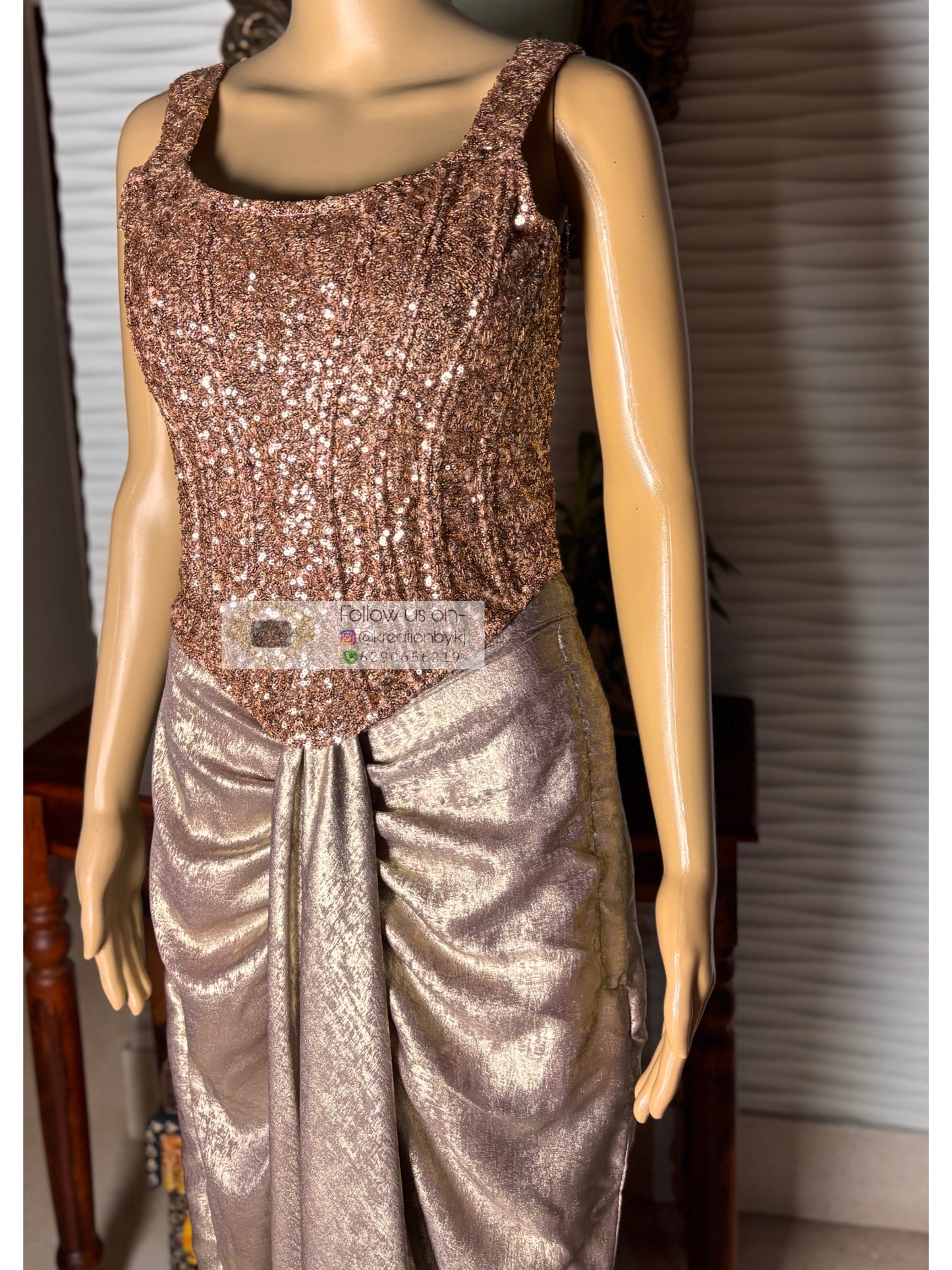 Mauve Shimmer Drape Skirt Set