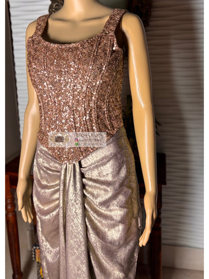 Mauve Shimmer Drape Skirt Set
