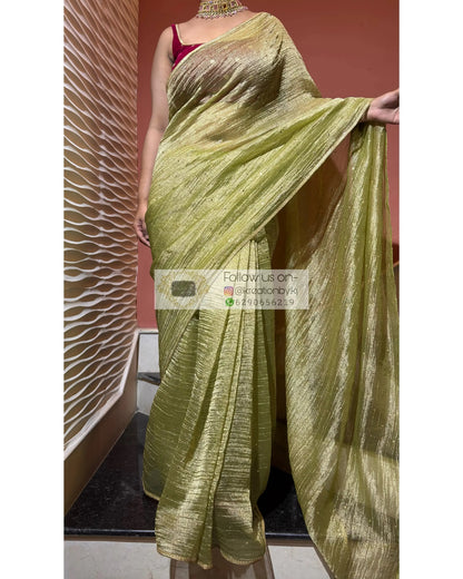 Mint Green Crushed Tissue Saree with Mukaish Work Kreation by KJ