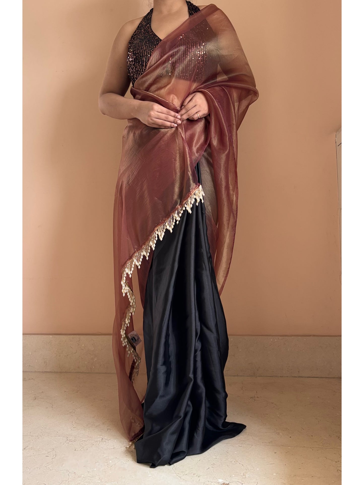 Rosewood Latte Tissue Saree