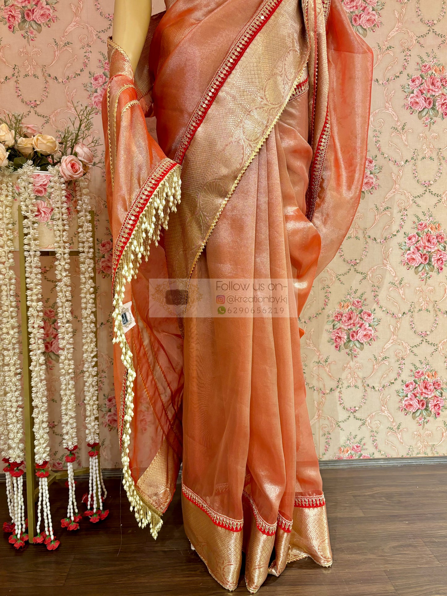 Peach Banarasi Tissue Saree