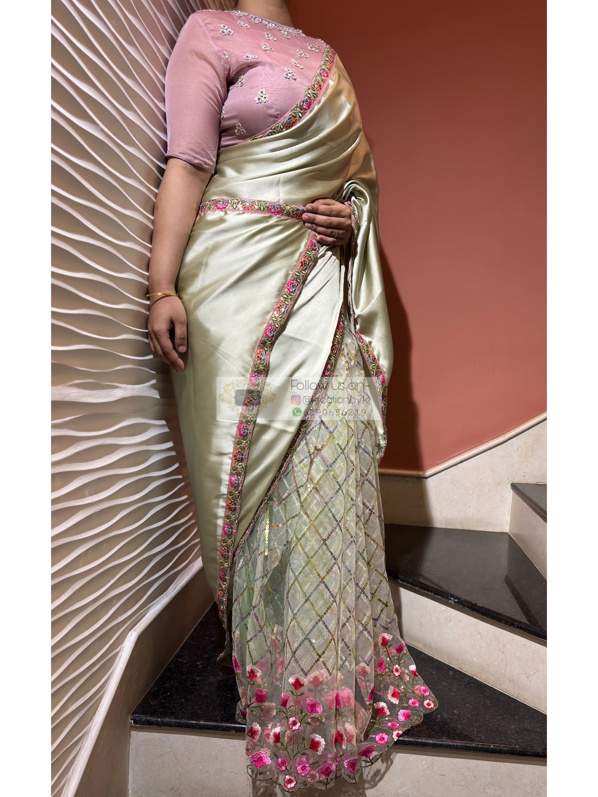 Spring Whispers Satin & Net Half Saree kreationbykj