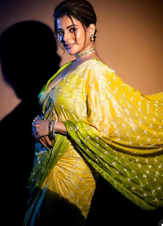 Mango Bite Ombre Cutdana Jaal Saree