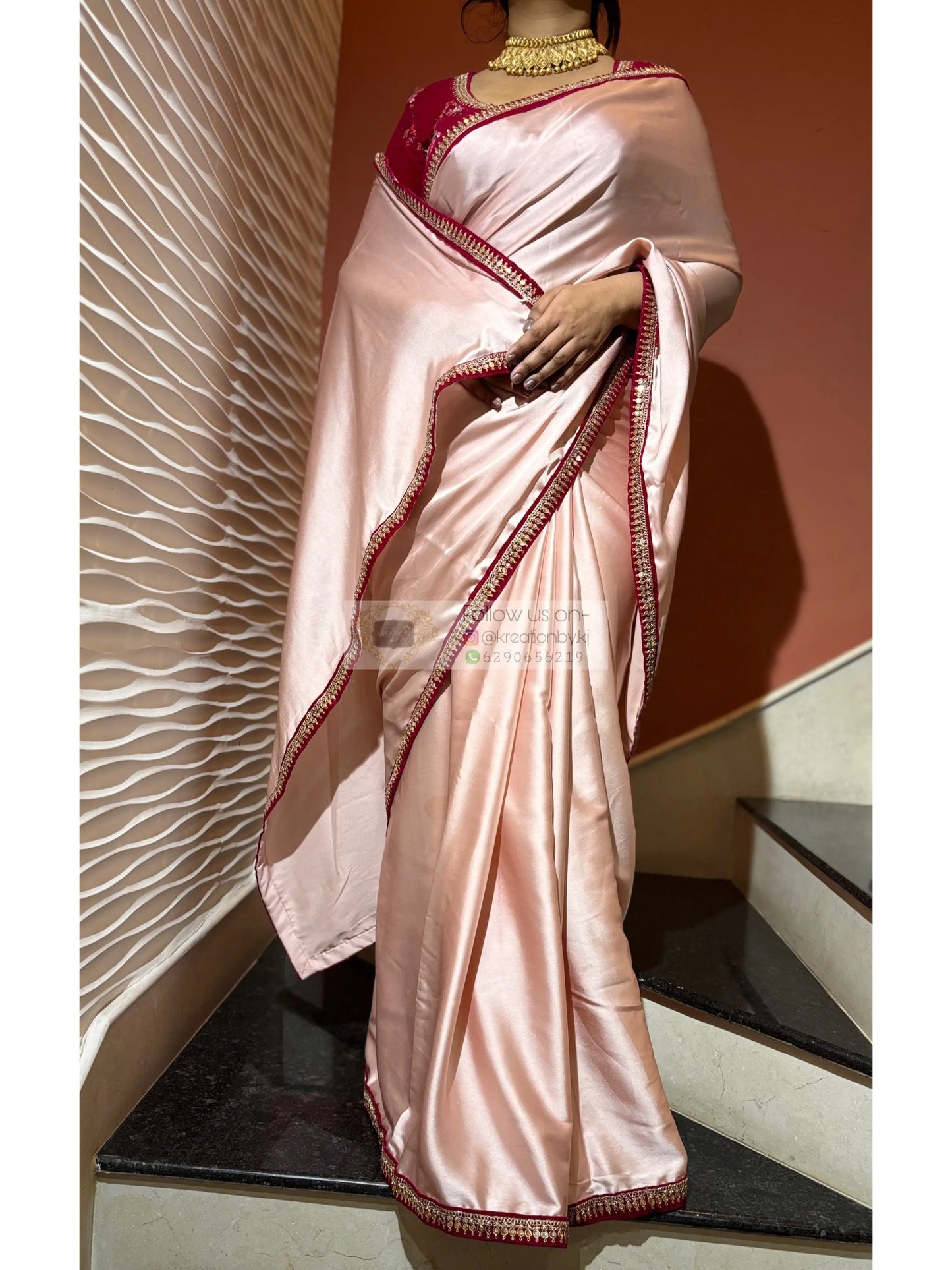 Doodhe Alta Satin Silk Saree Kreation by KJ