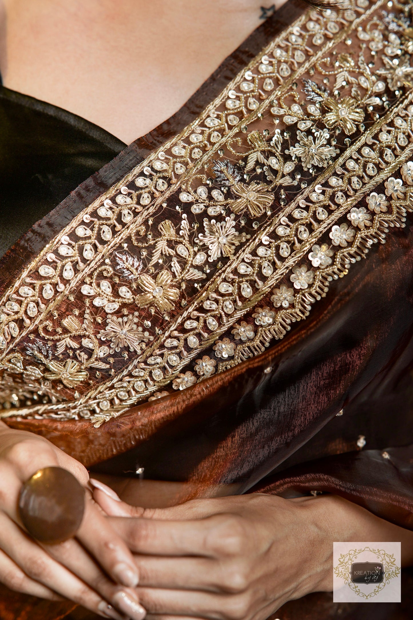 Nazakat Copper Glass Tissue Saree