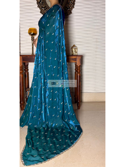 Peacock Blue Embellished Saree