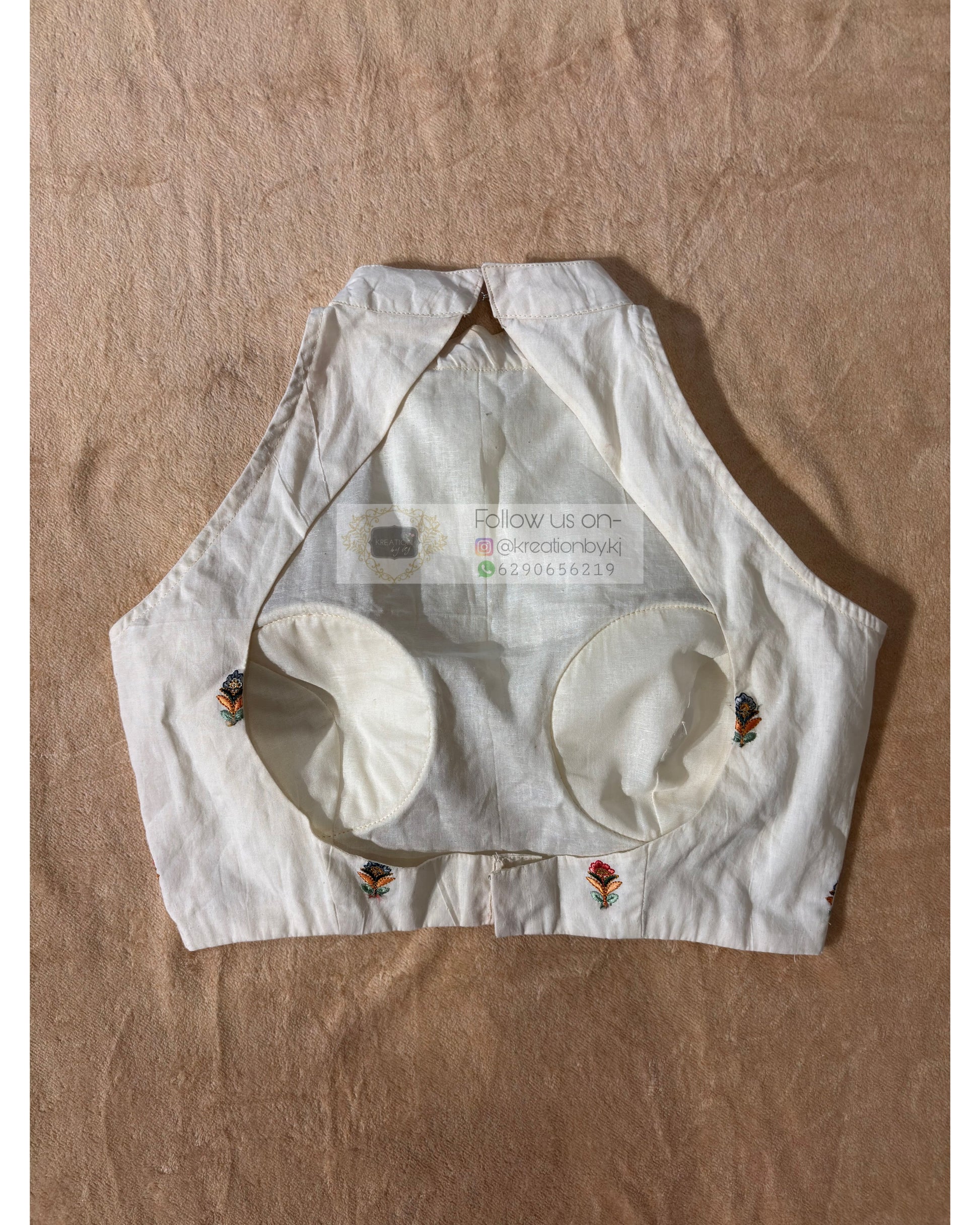 Off White Cotton Halter Blouse kreationbykj