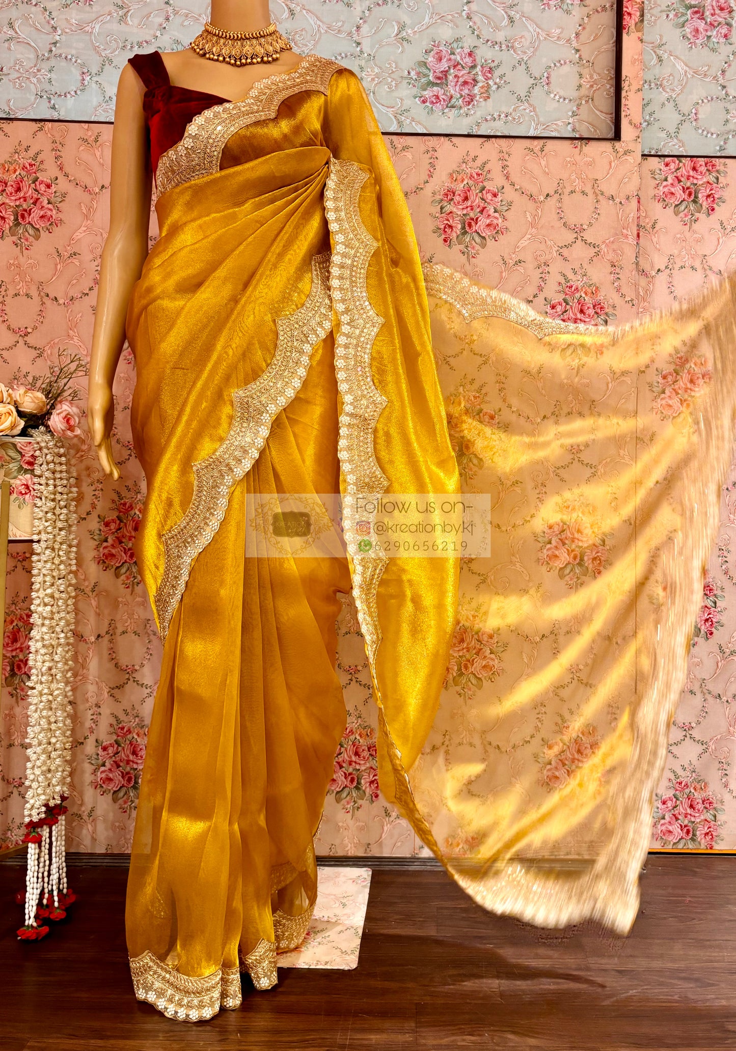 Golden Yellow Zari Tissue with Golden Border Saree