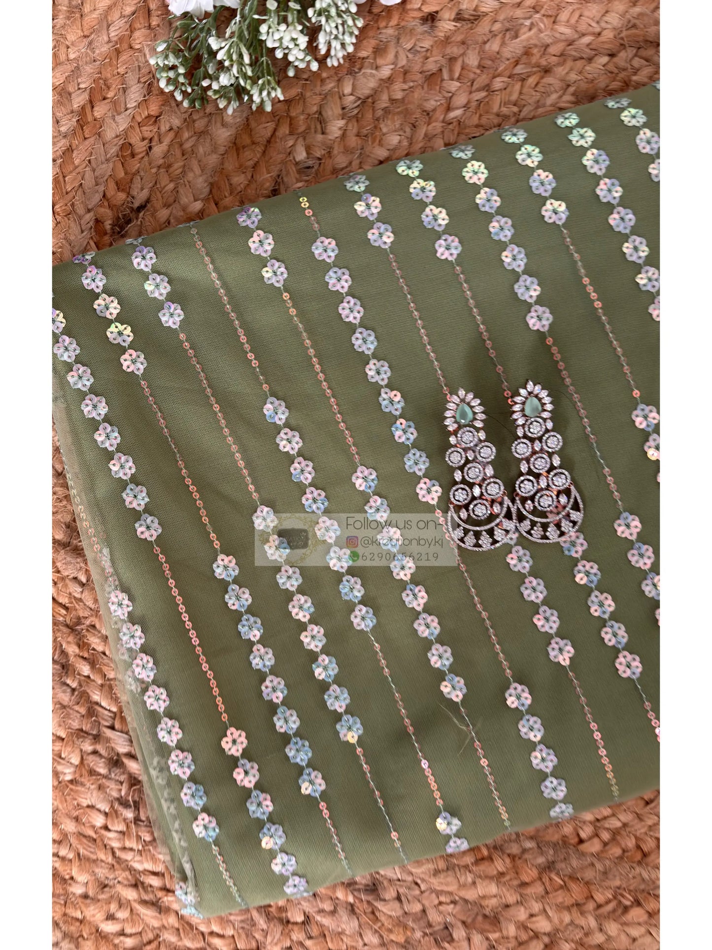Sage Green Satin Net Half Saree Kreation by KJ