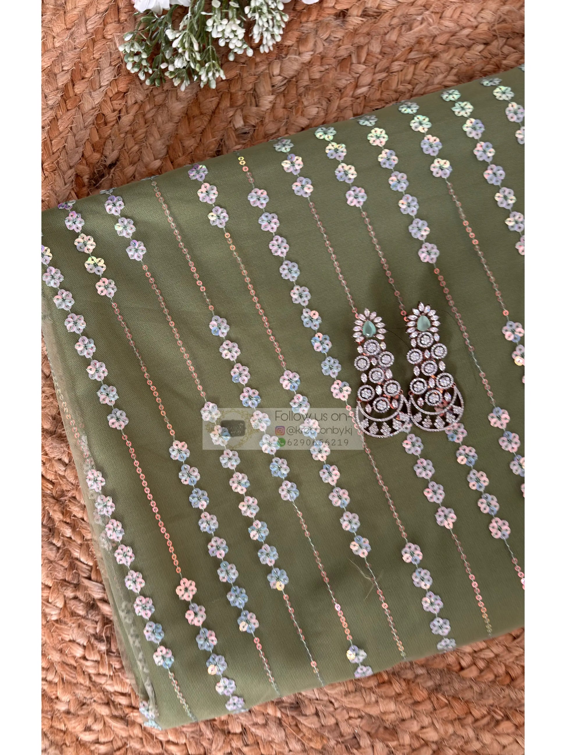 Sage Green Satin Net Half Saree Kreation by KJ