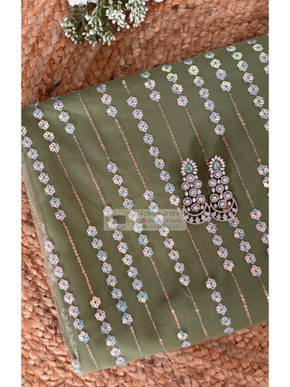 Sage Green Satin Net Half Saree Kreation by KJ