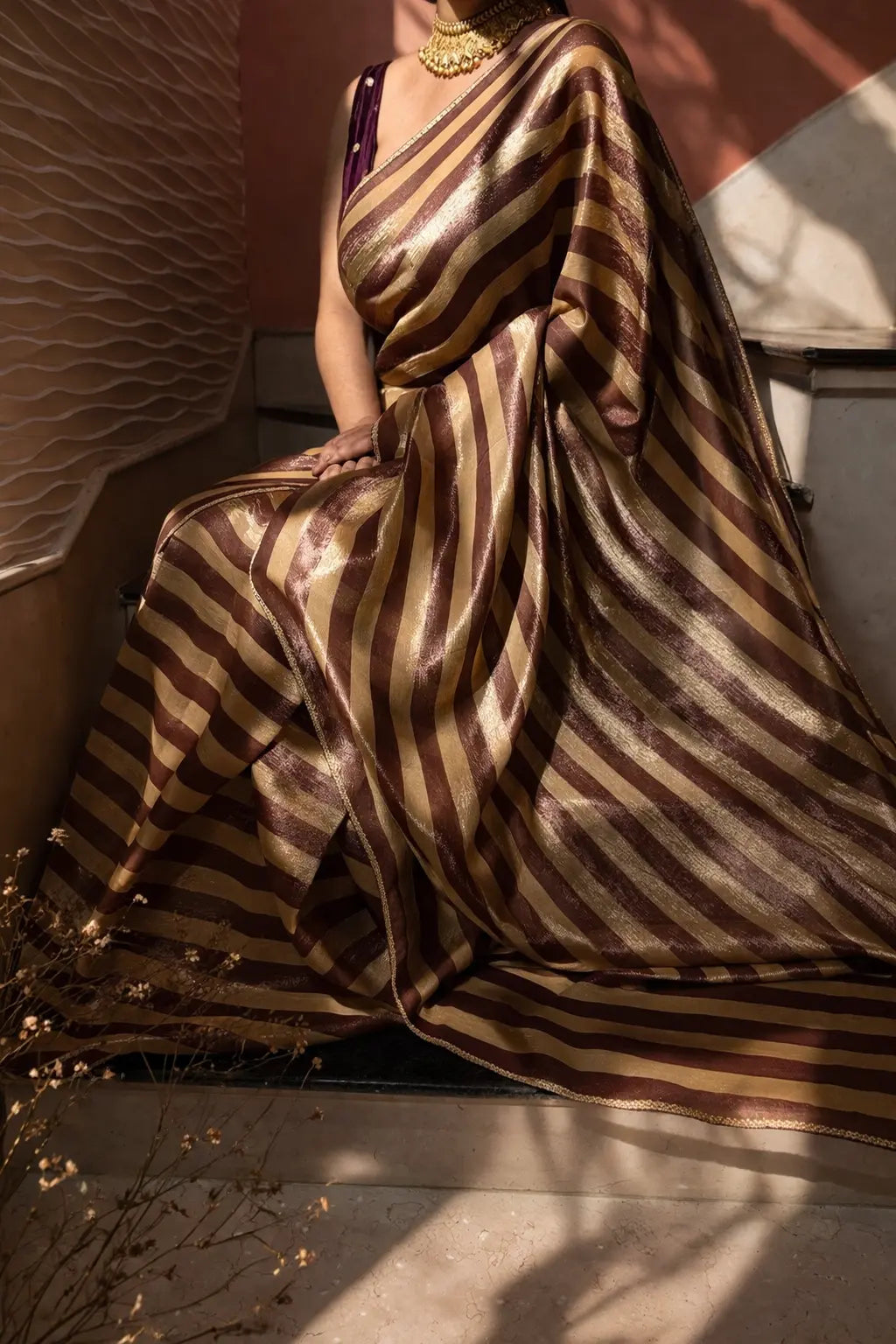 Golden Brew Stripes Tissue Saree Kreation by KJ