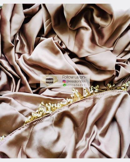 Mink Satin Silk Saree With Handmade Tassels On Pallu kreationbykj.in