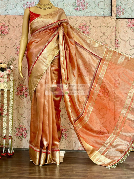 Peach Banarasi Tissue Saree kreationbykj