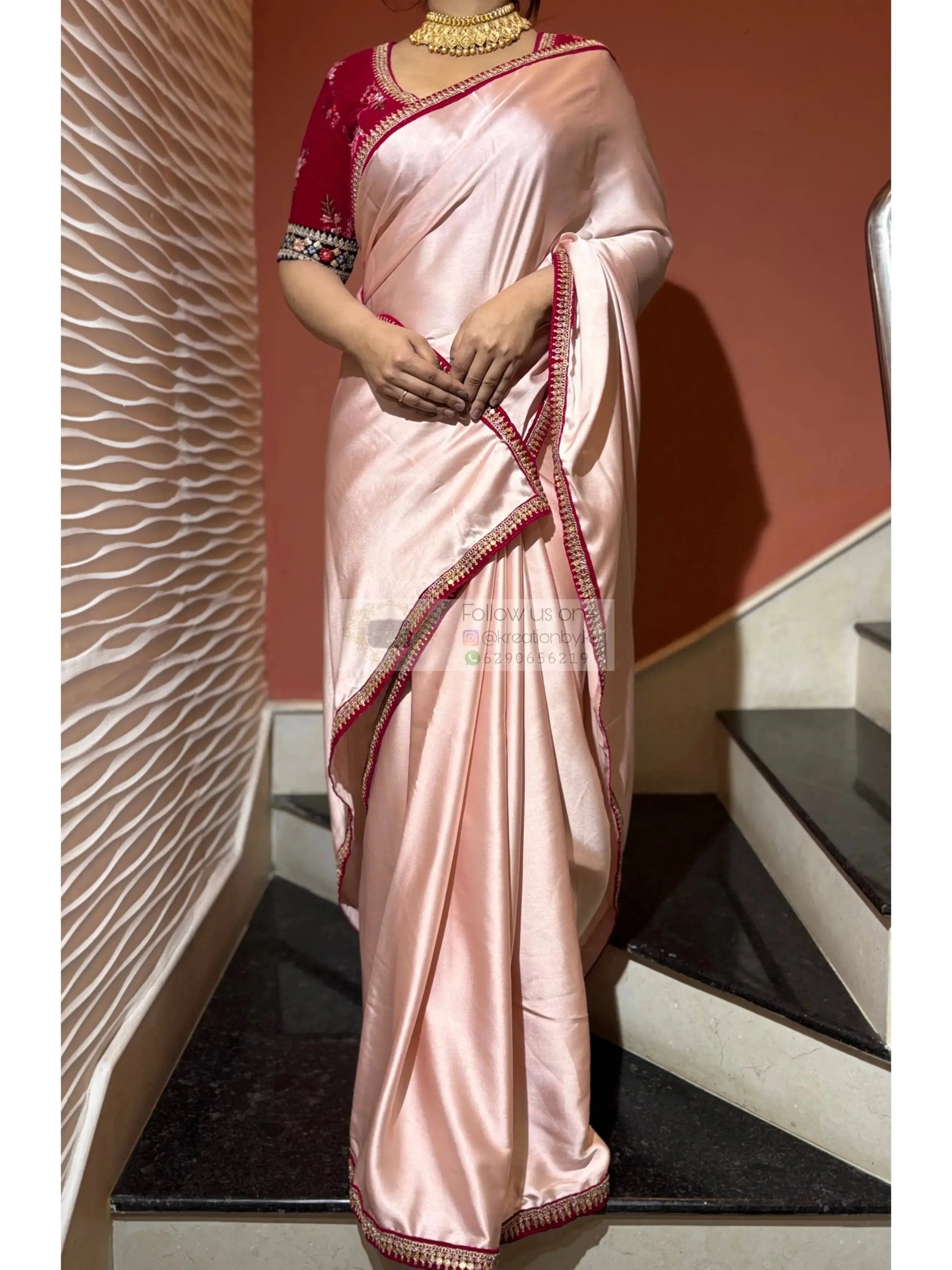 Doodhe Alta Satin Silk Saree Kreation by KJ