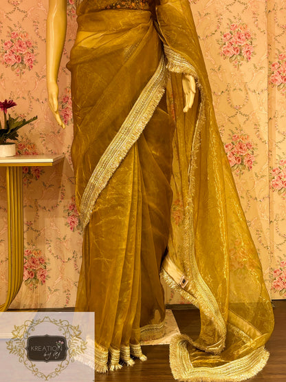 Amber Gold Glass Tissue Banno Saree