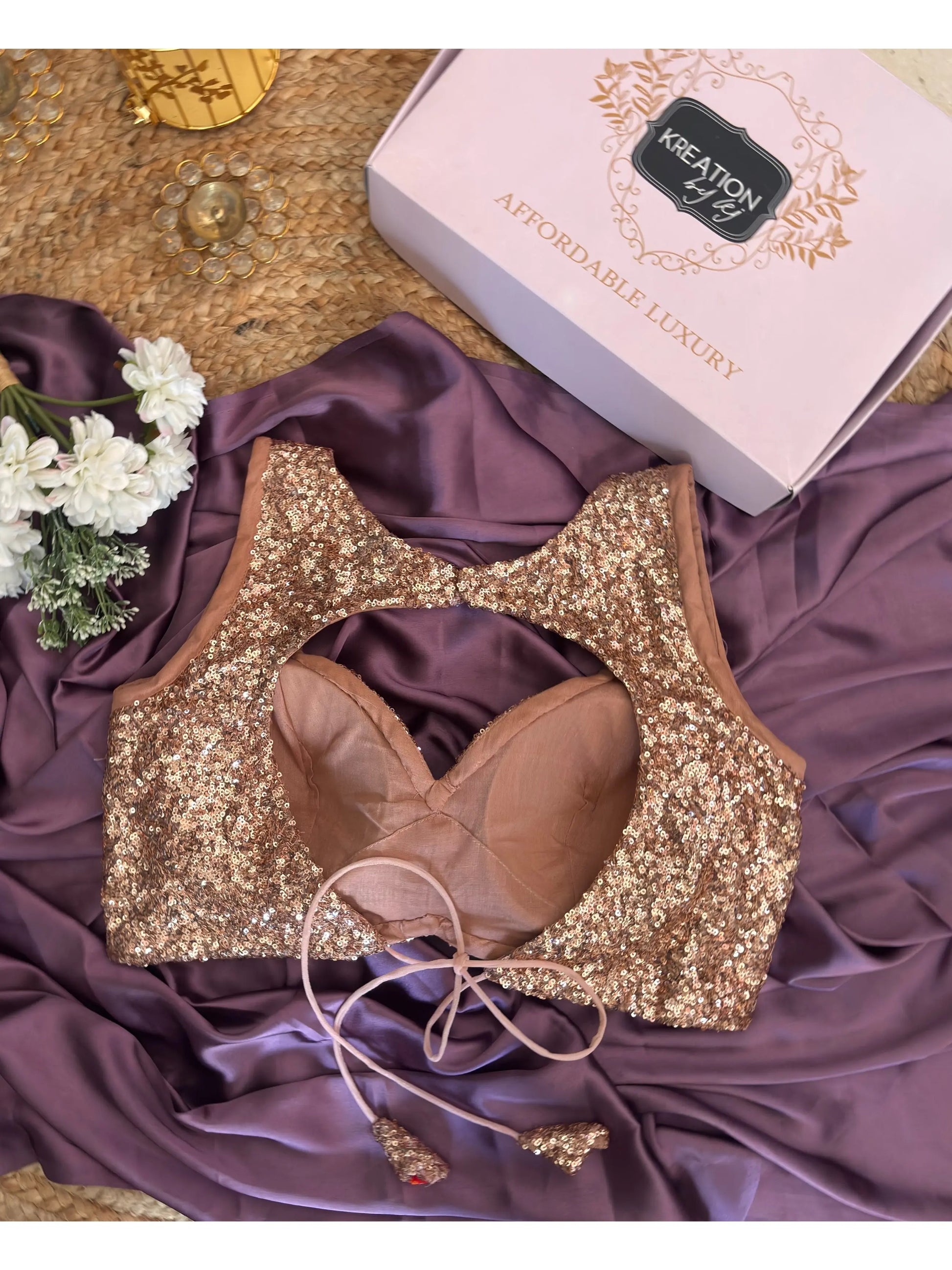 Rose Gold Knitted Sequin Sweetheart Blouse Kreation by KJ