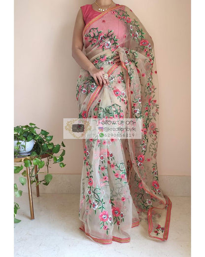 Floral organza saree