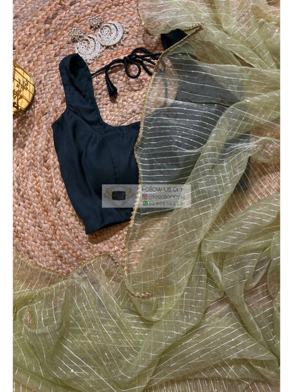Pastel Green Organza Saree with Stripes