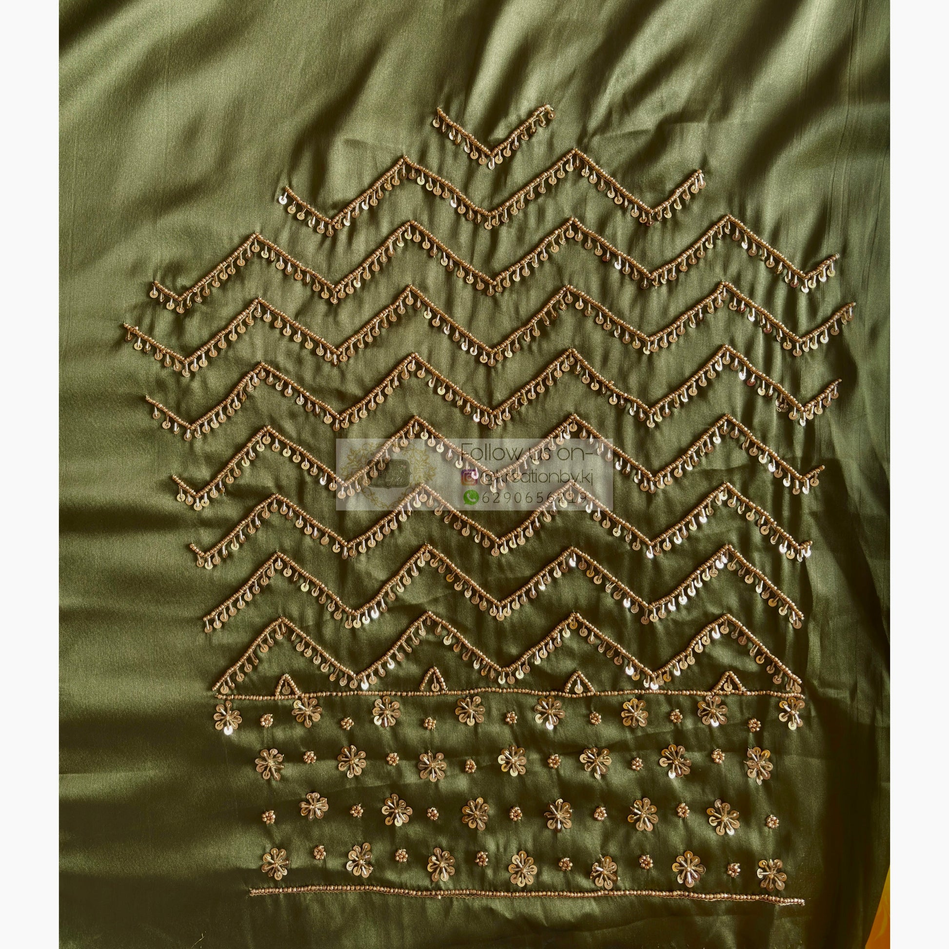 Military Green Chaudhvin ka Chand Saree for Wedding Kreation by KJ