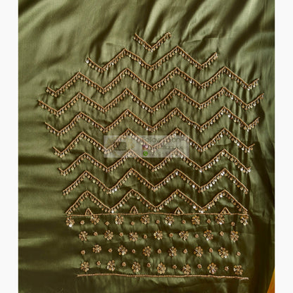 Military Green Chaudhvin ka Chand Saree for Wedding Kreation by KJ