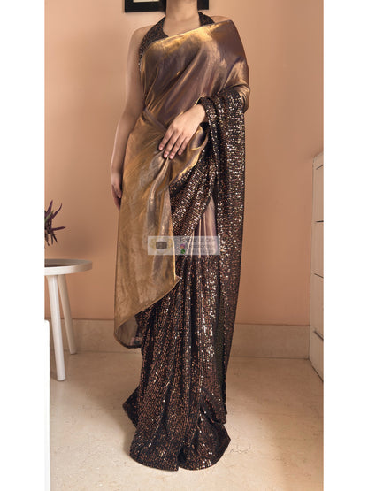 Midnight Dipped in Gold Sequin Saree