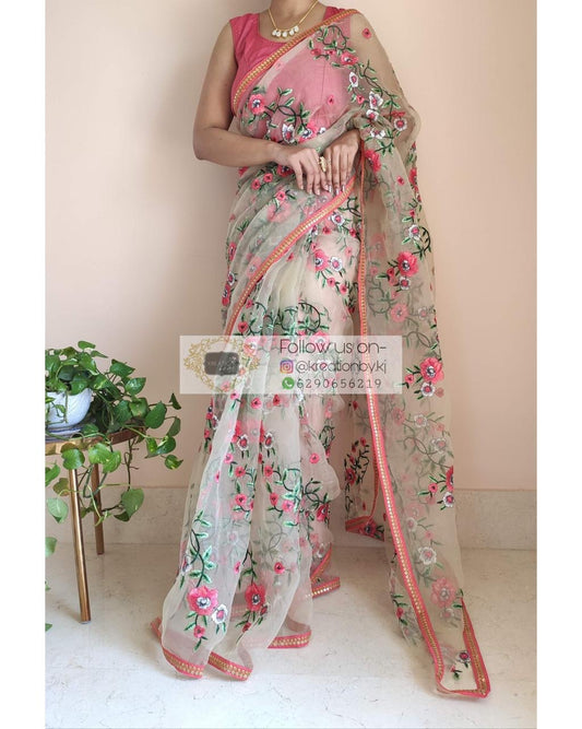 Floral organza saree