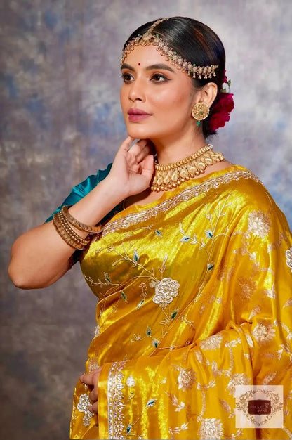 Luxe Golden Tissue Jaal Saree kreationbykj