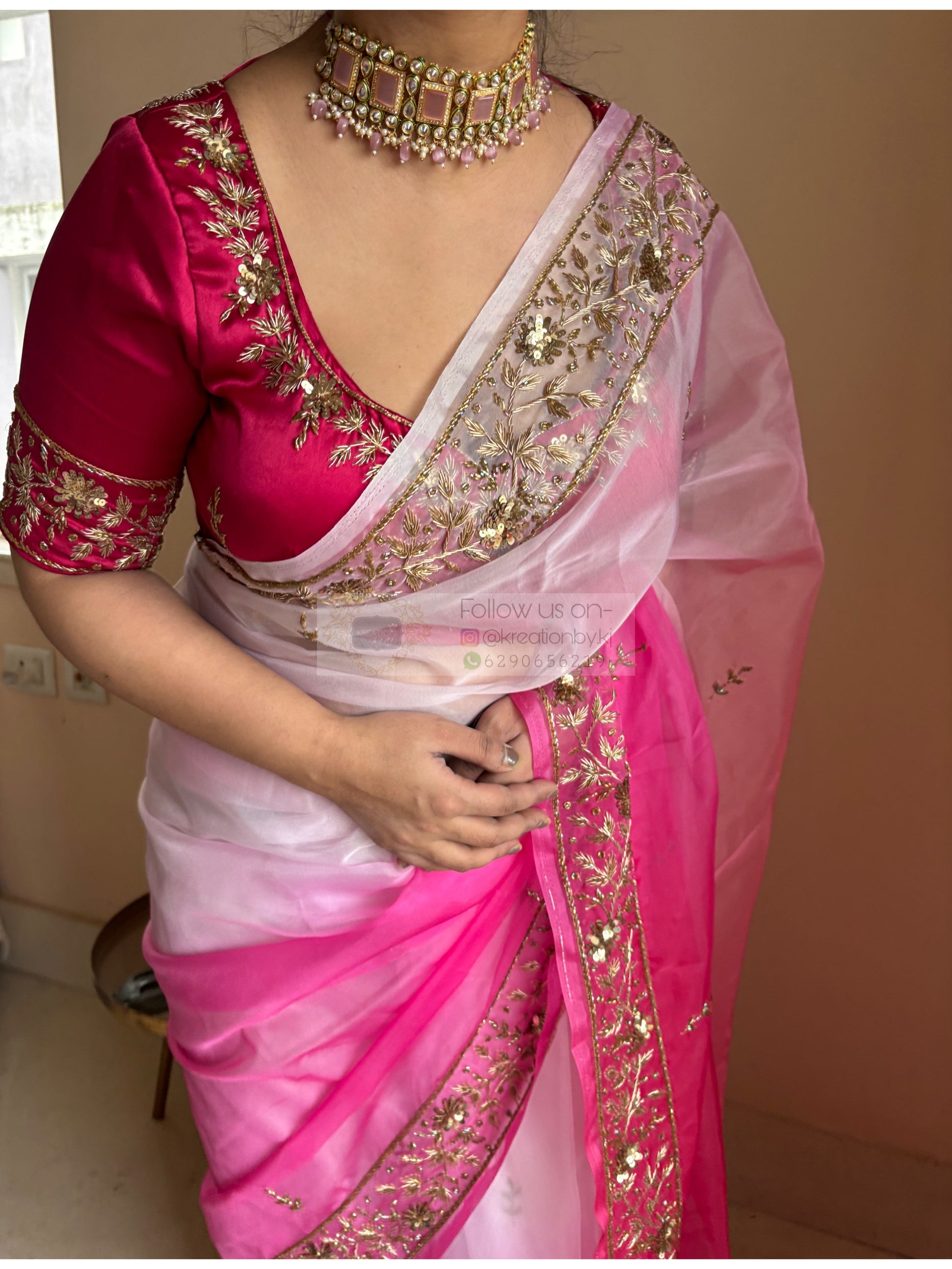 Hot Pink Designer Zardosi Blouse Piece kreationbykj