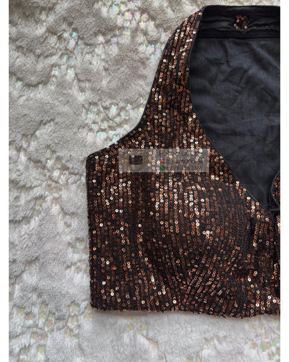 Golden Black Sequin Halter Neck Blouse