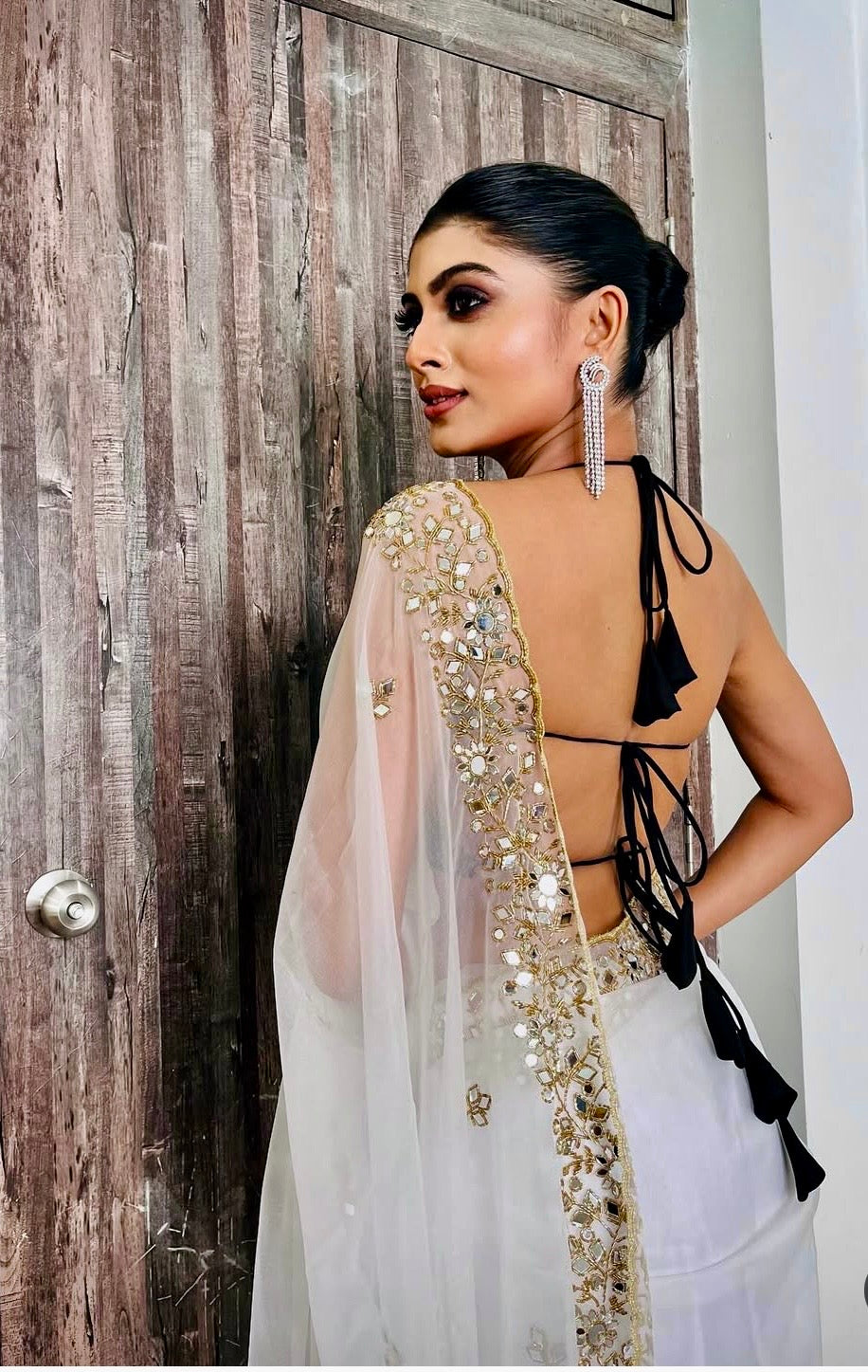White Organza Sheesh Mahal Saree