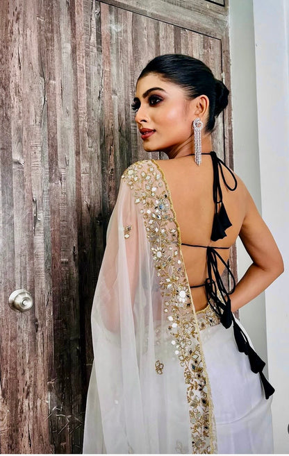 White Organza Sheesh Mahal Saree