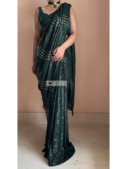 Gota Green Sequin Saree