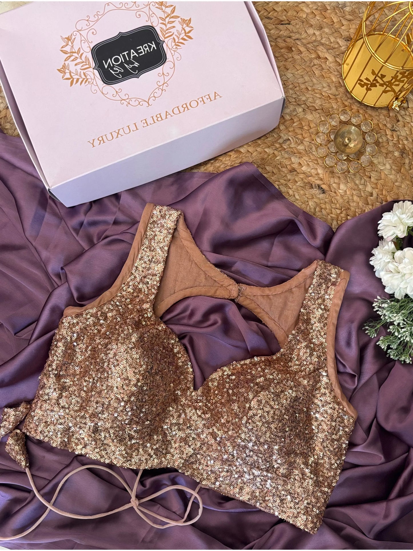 Rose Gold Knitted Sequin Sweetheart Blouse Kreation by KJ