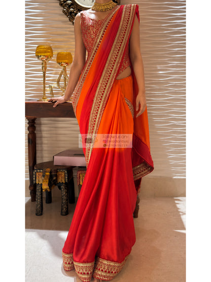 Sun Set Ombre Saree with Embroidered Border