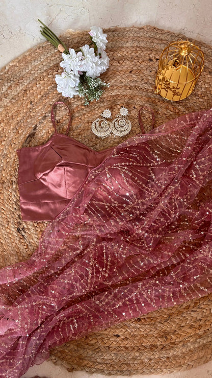 Pink Sequin Soiree Saree Kreation by KJ