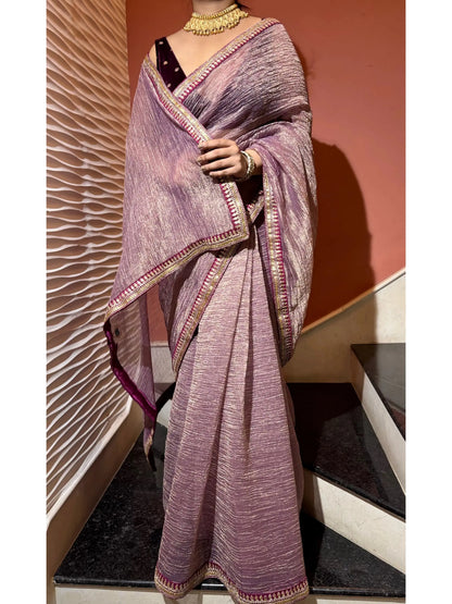 Lavender Crushed Tissue Saree Kreation by KJ