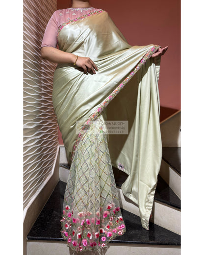 Spring Whispers Satin & Net Half Saree kreationbykj