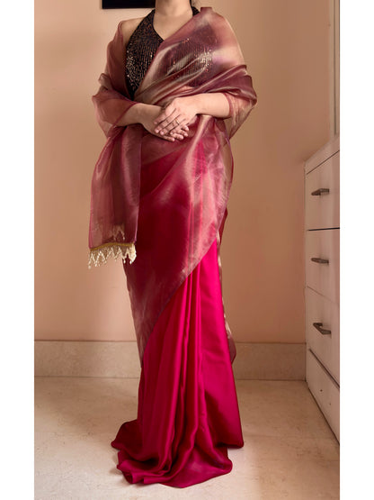 Cranberry Latte Tissue Crepe Saree