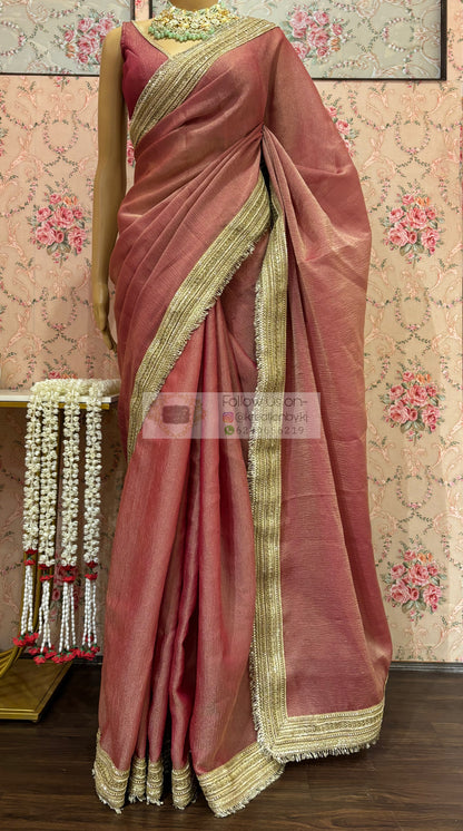 Old Rose Tissue Organza Banno Saree