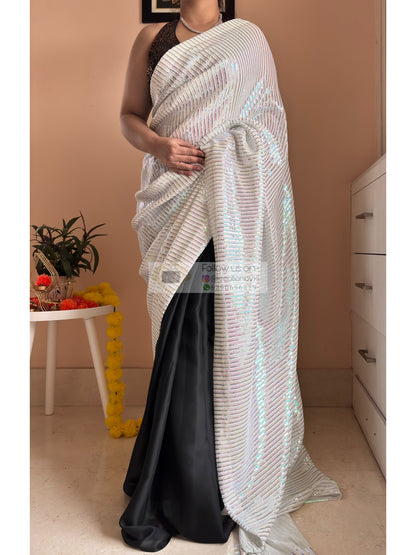 Dazzle White Sequin Half Cocktail Saree Kreation by KJ