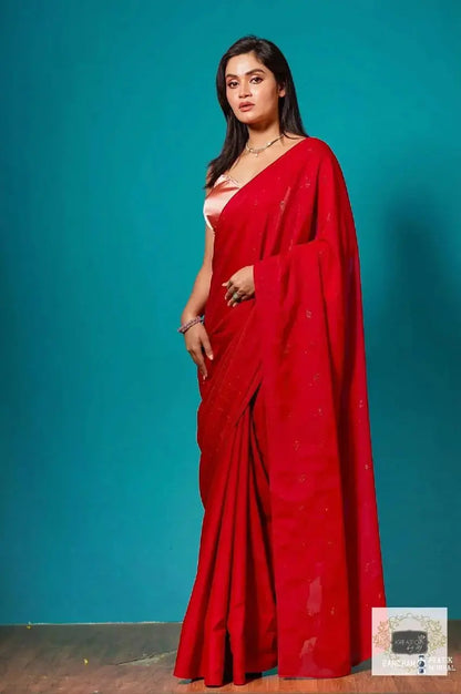 Red Shimmer Saree