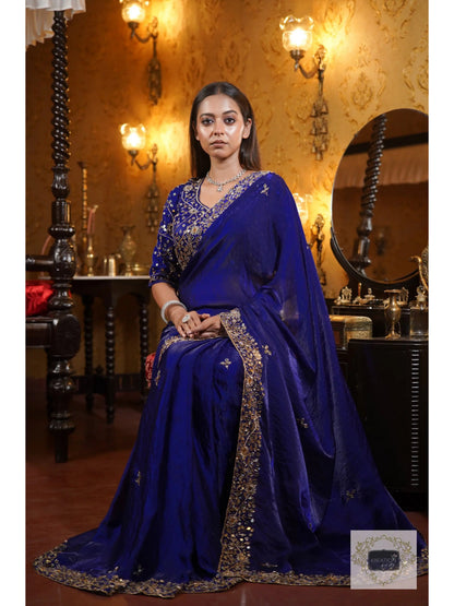 Royal Blue Sheesh Mahal Saree with Mirror Work