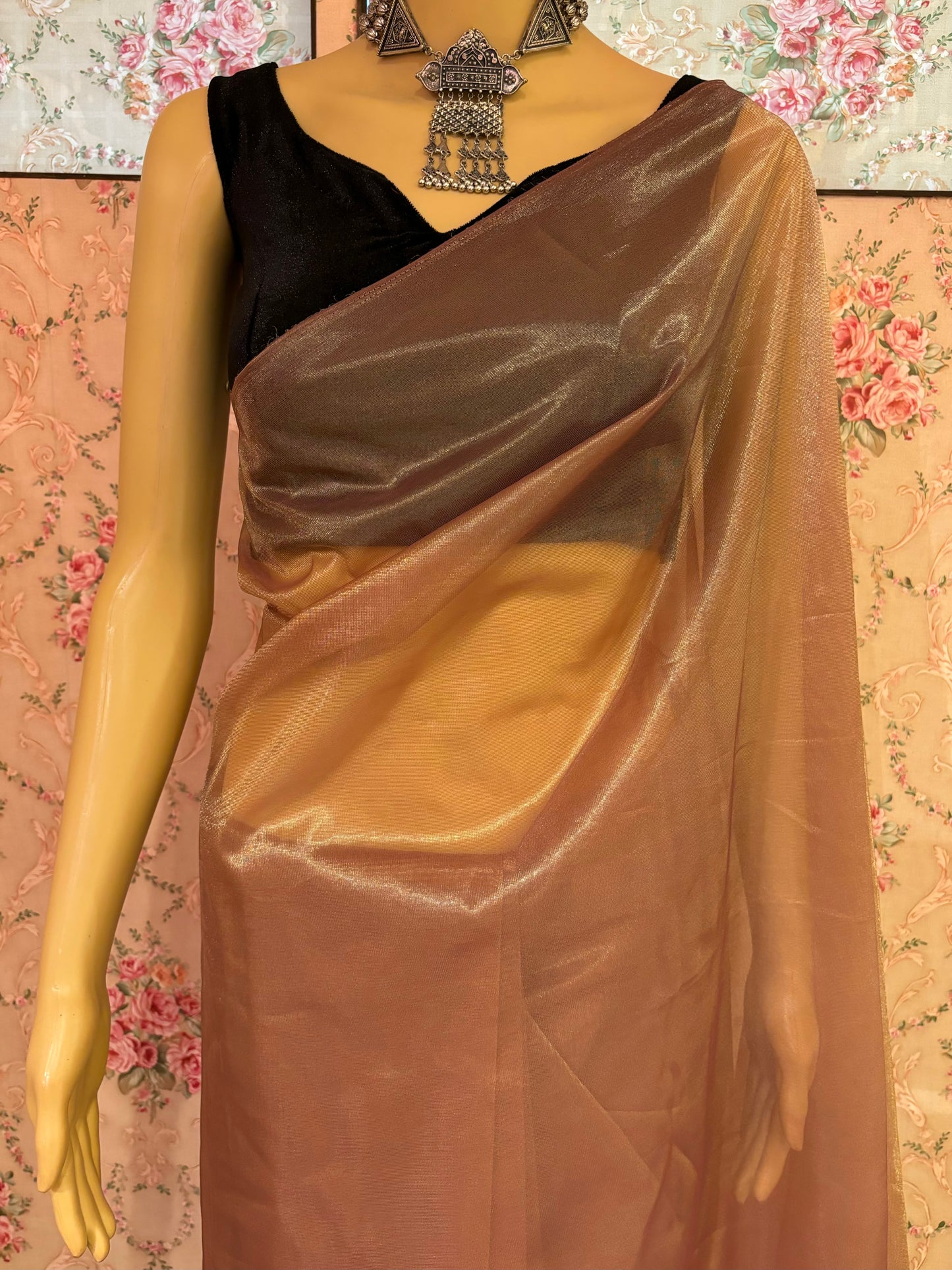 Rose Beige Tissue Net Saree