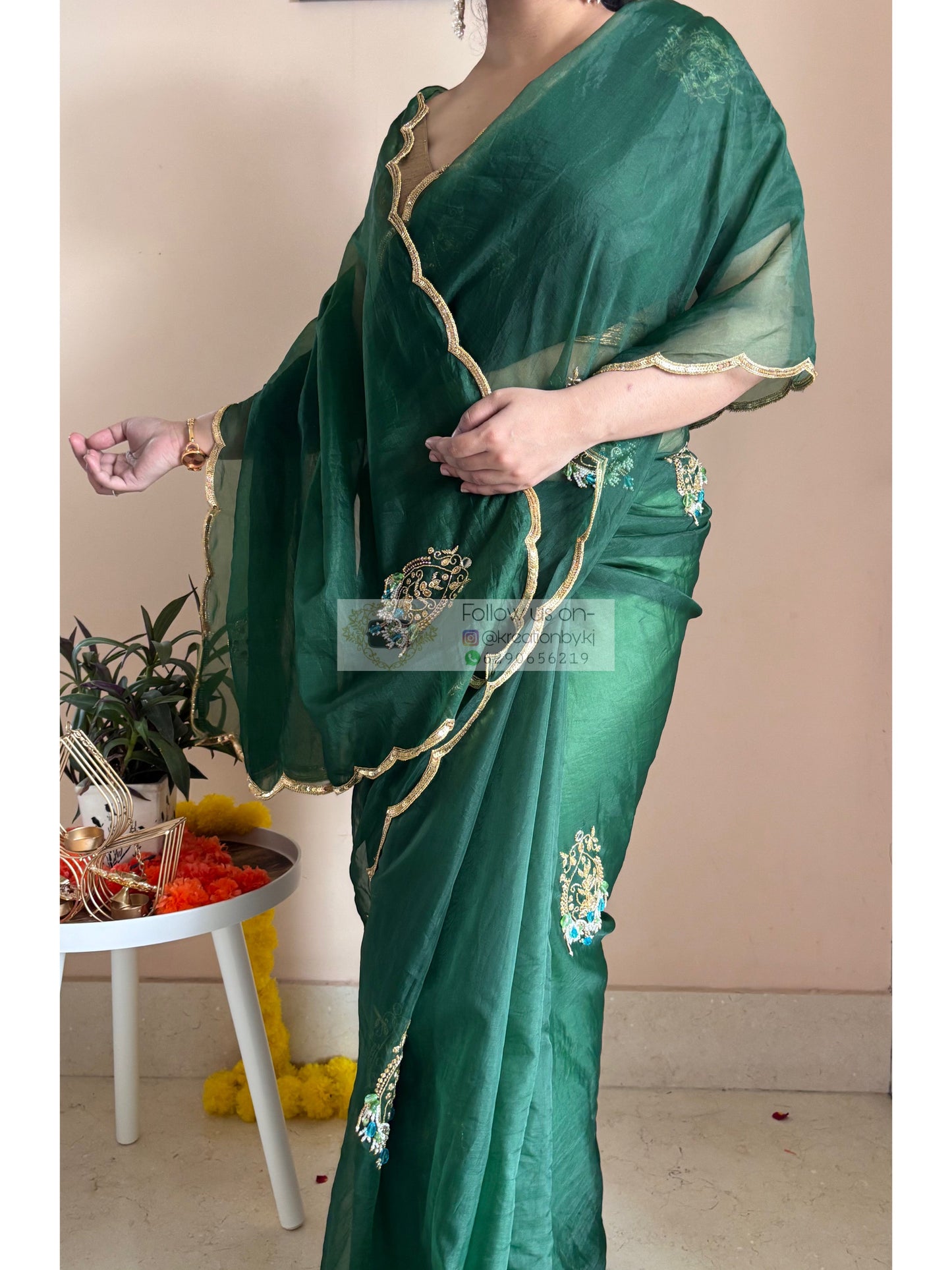 Scent of Yesterday Bottle Green Organza Saree Kreation by KJ