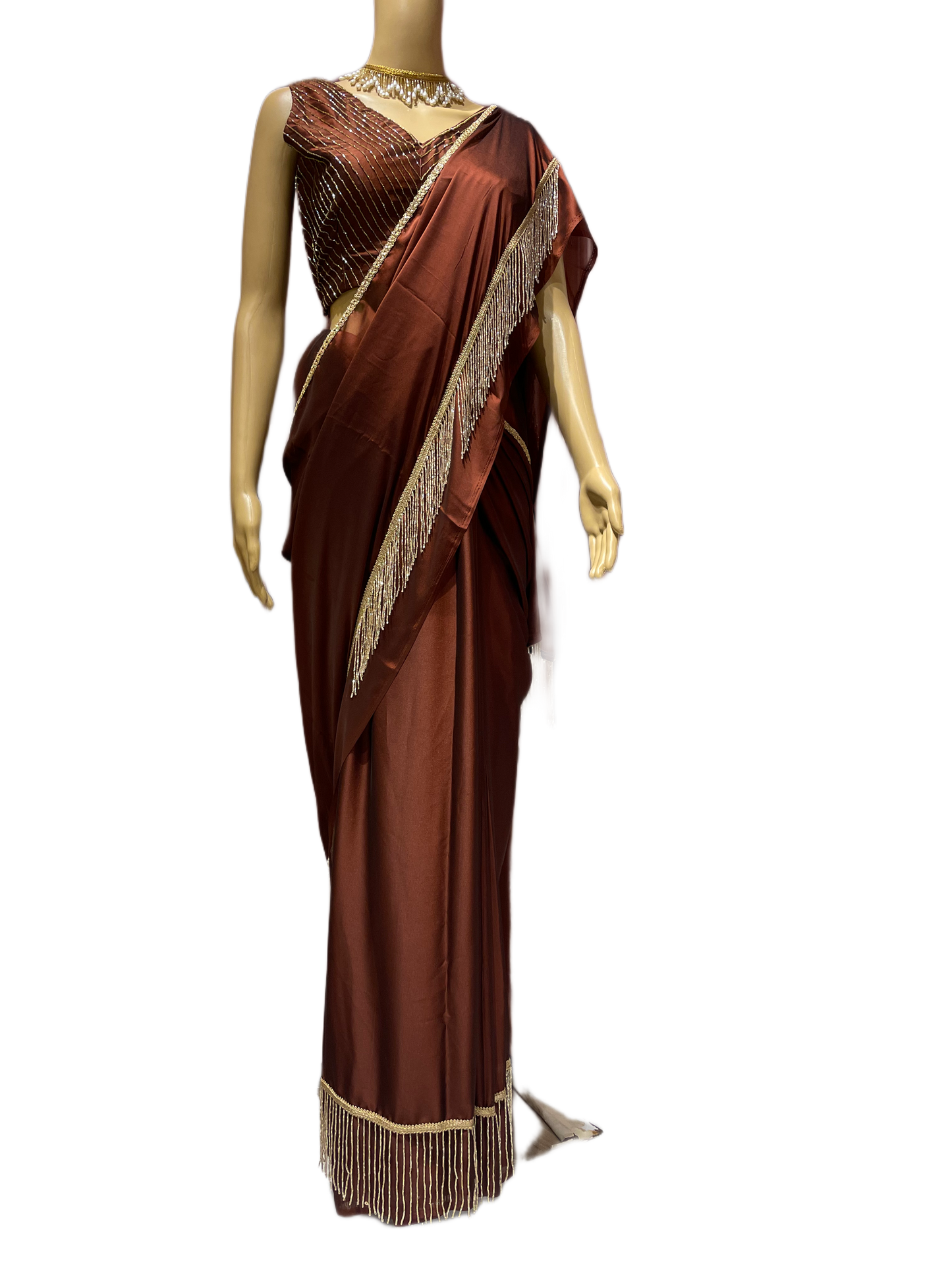 Coffee Brown Charm Tassels Cocktail Saree