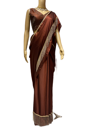 Coffee Brown Charm Tassels Cocktail Saree