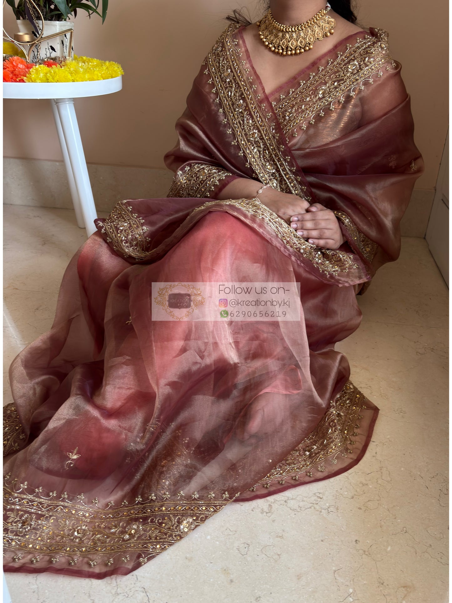 Sandalwood gold zarina Saree for Genz