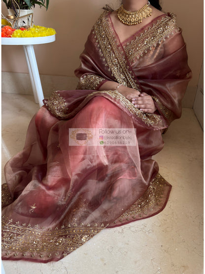 Sandalwood gold zarina Saree for Genz