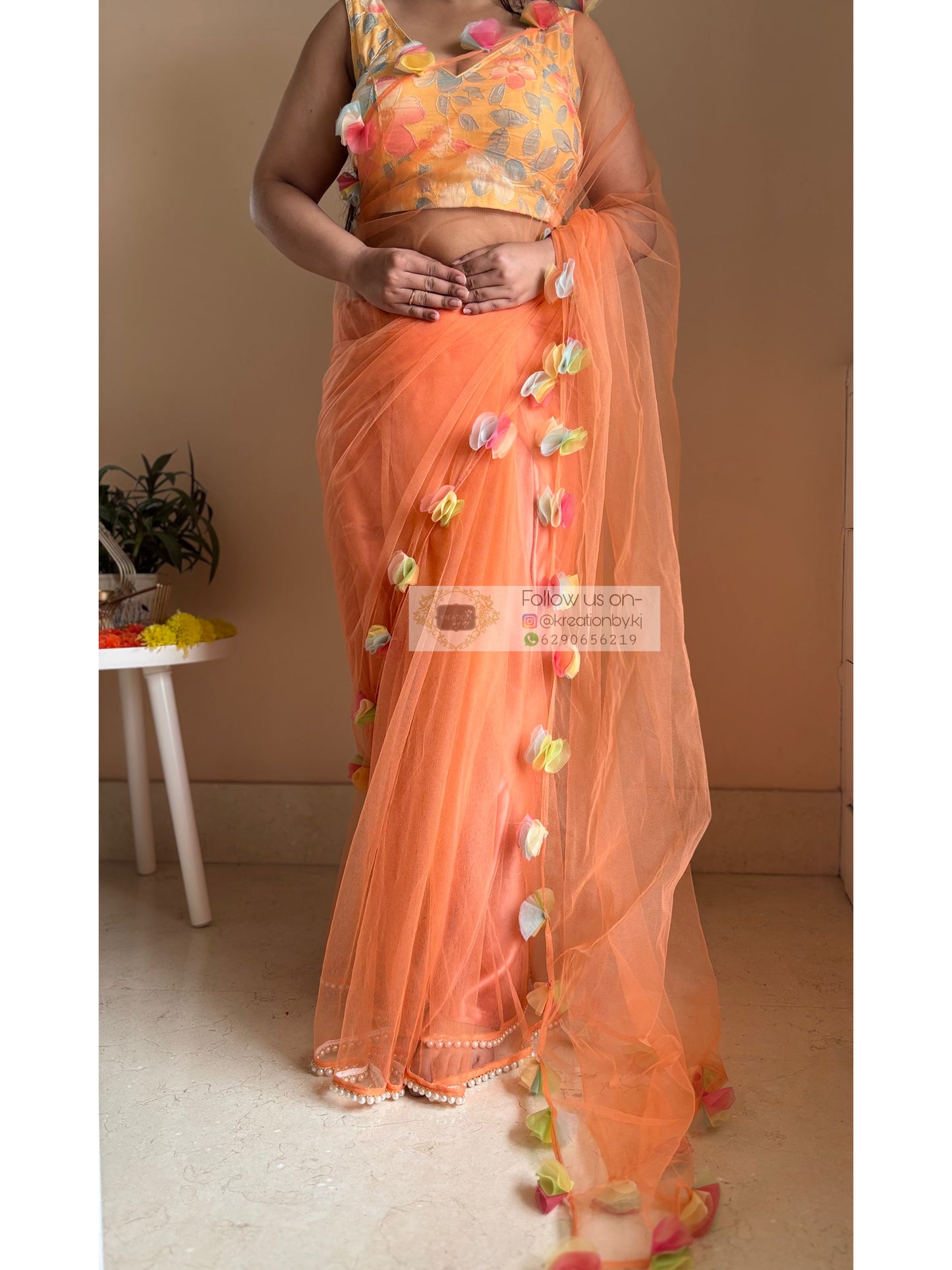 My Sassy Girl Orange Net Saree